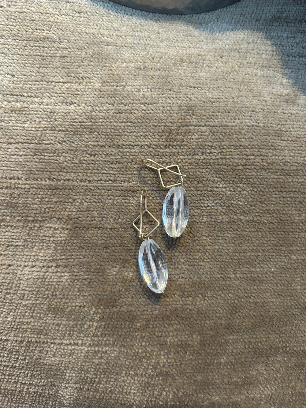 Gold Geometric Drop Earrings with Clear Crystal Beads - Women Jewelry